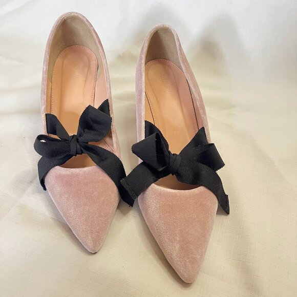 J.CREW Avery Velvet Pumps with Bow. Quartz Pink. Size 9 1/2 - Picture 1 of 11